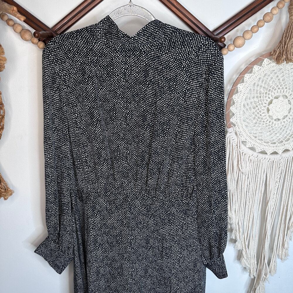 NEW Brooks Brothers Silk Black White Dotted Mock Neck Dress